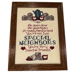 Vintage Cross Stitch Framed‎ Special Neighbor and Friend 6"x8" Handmade By Laura